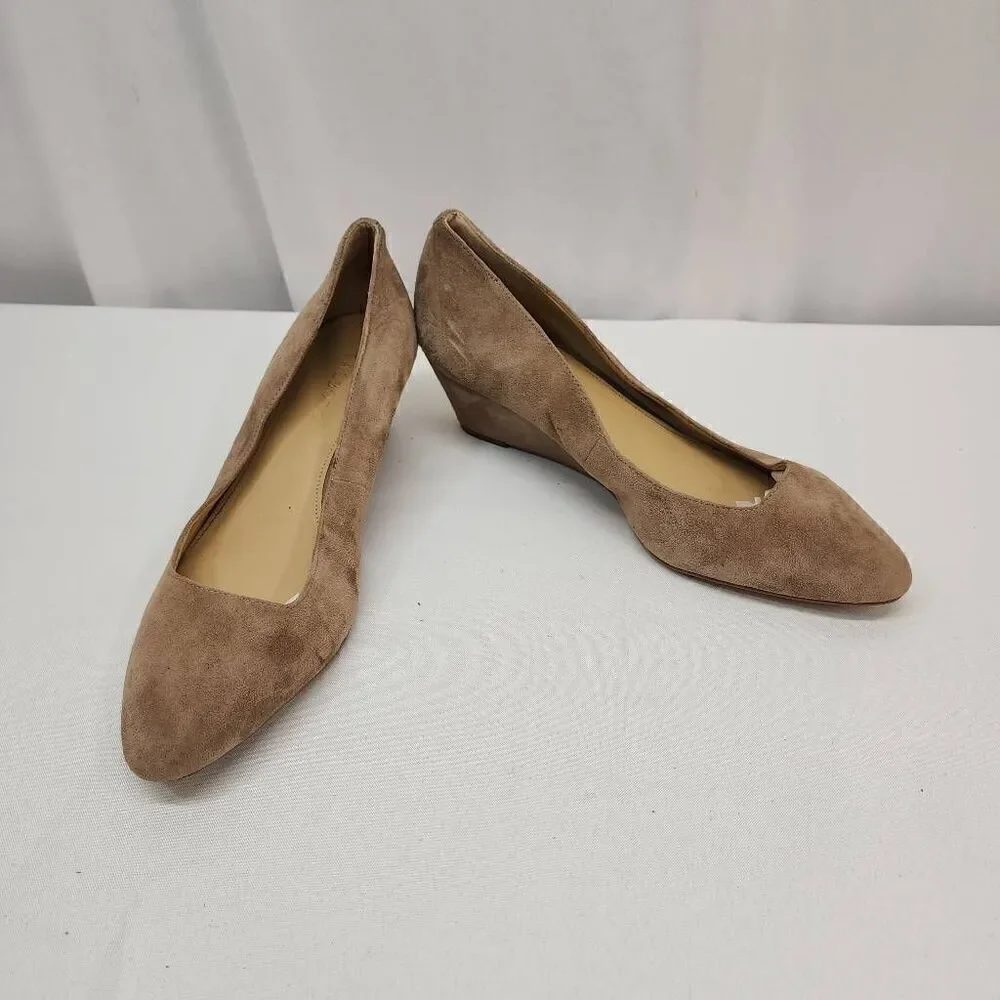 Talbots Size 10 Lanely Asymmetrical Wedges - Tan Leather Suede Comfort Career A